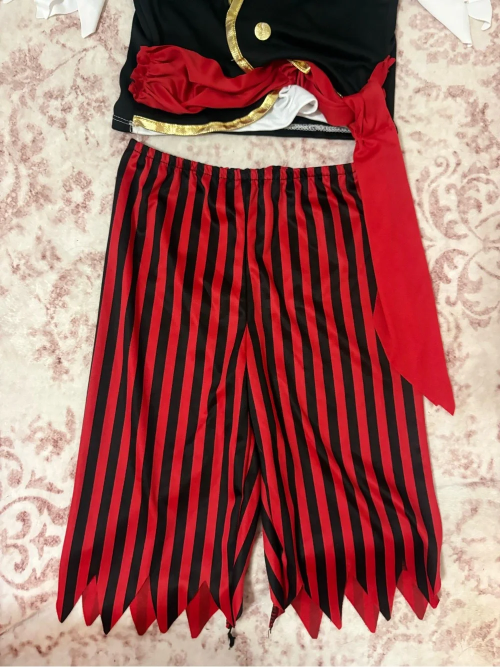 Toddler Pirate Captain Costume Set Red & Black Striped 3-Piece Outfit